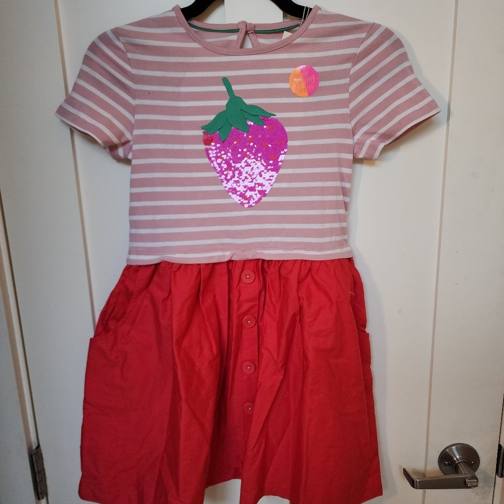 Mini Boden flip sequins strawberry striped dress
